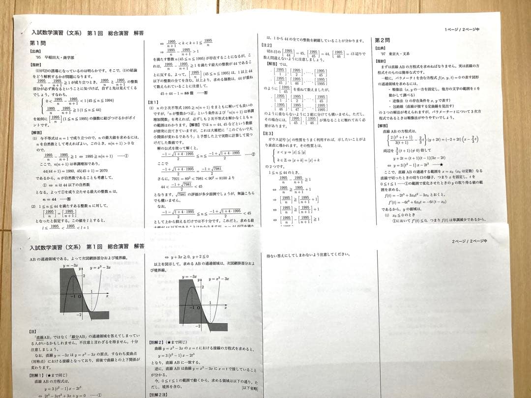 鉄緑会　入試数学演習（文系　高3）　20回 演習プリント・解答付 2022年版