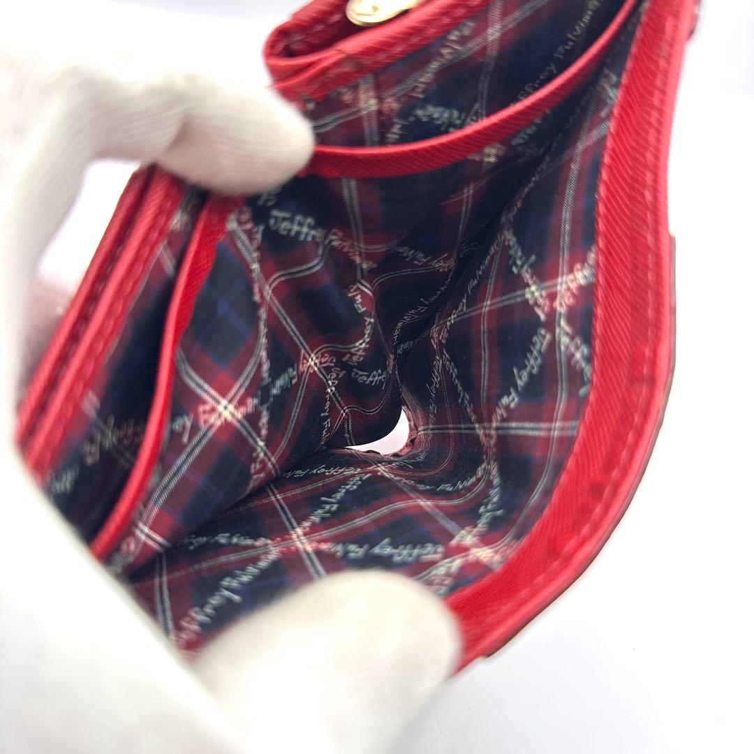 【美品】ジェフリーフルビマーリ 二つ折り財布 がま口 刺繍 レッド系