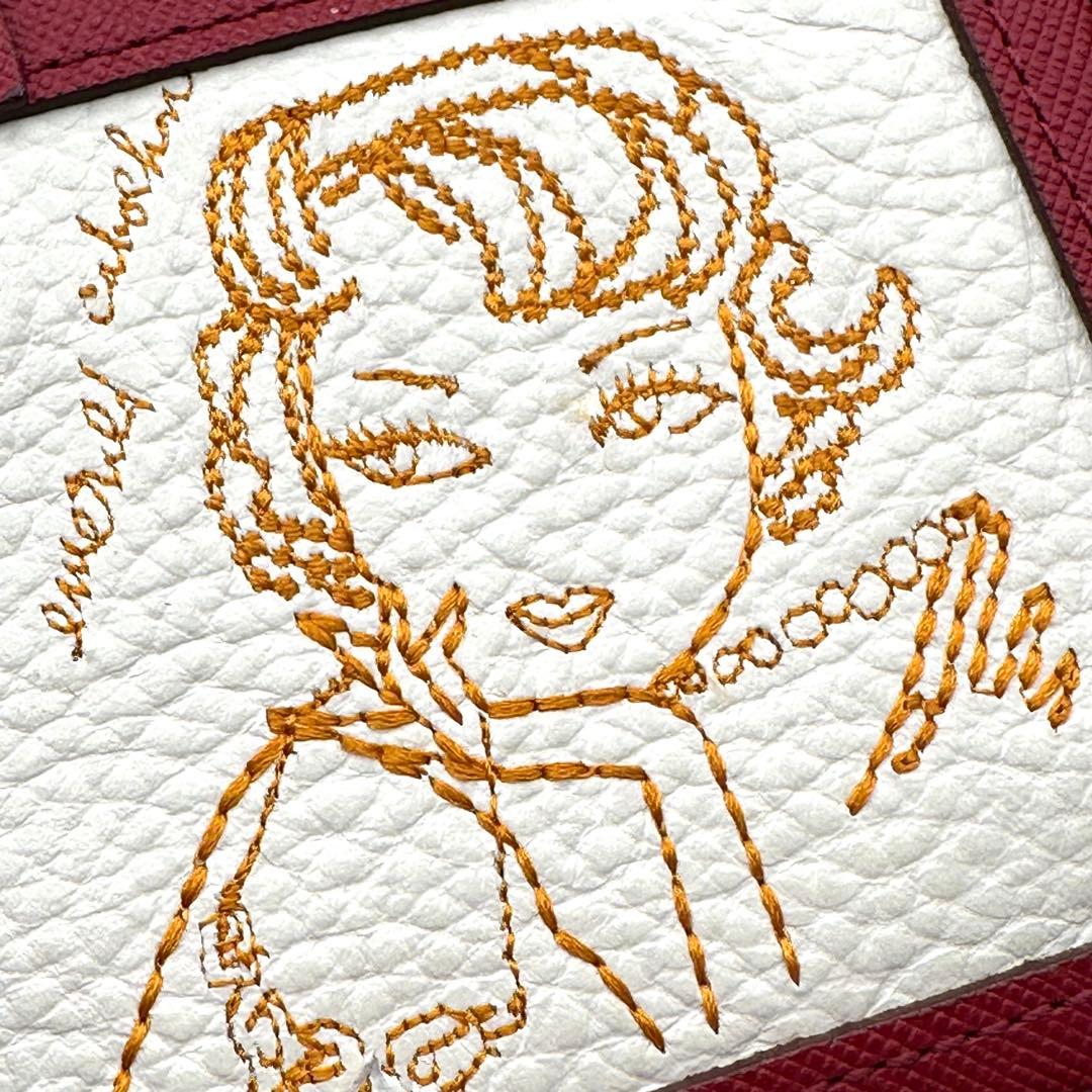 【美品】ジェフリーフルビマーリ 二つ折り財布 がま口 刺繍 レッド系