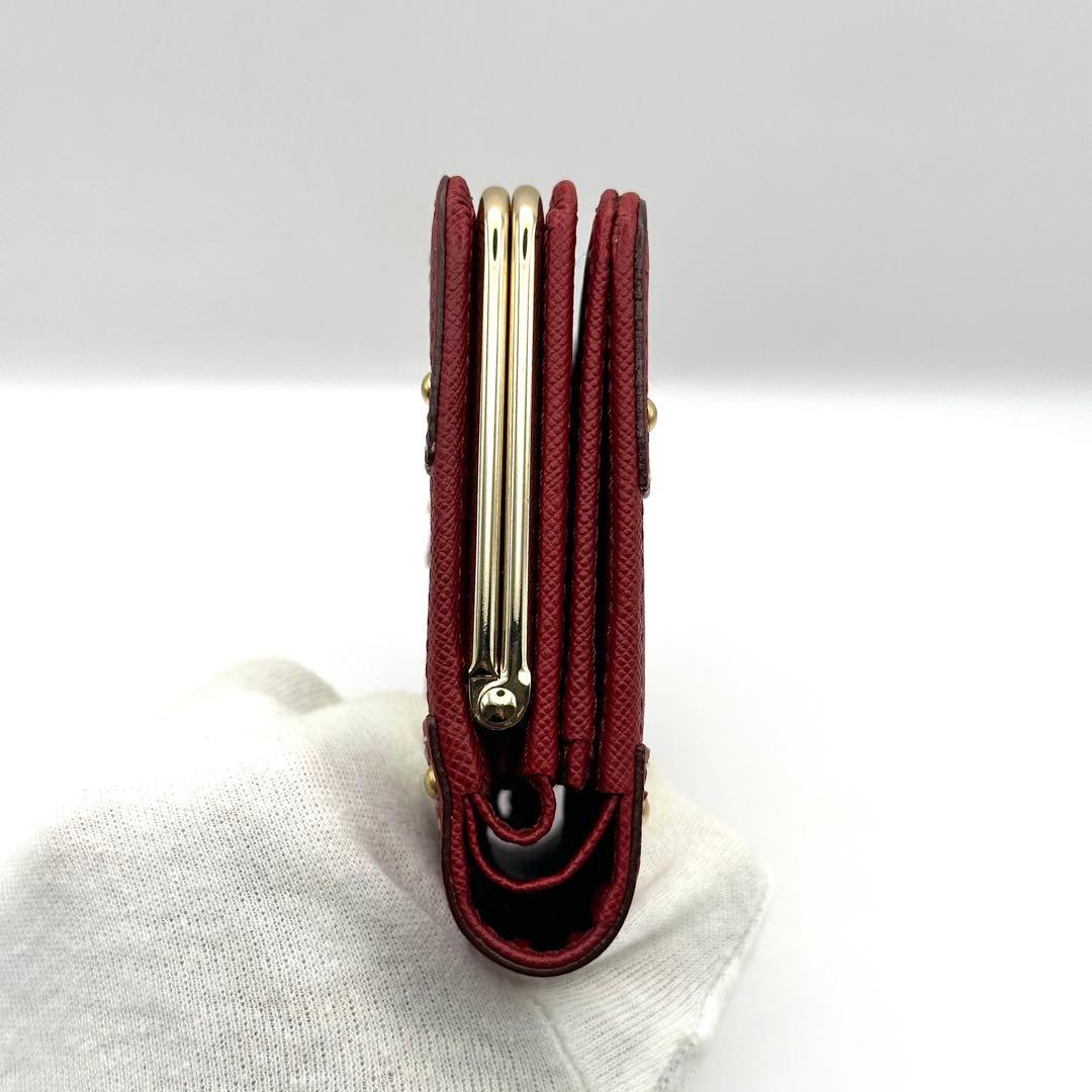 【美品】ジェフリーフルビマーリ 二つ折り財布 がま口 刺繍 レッド系