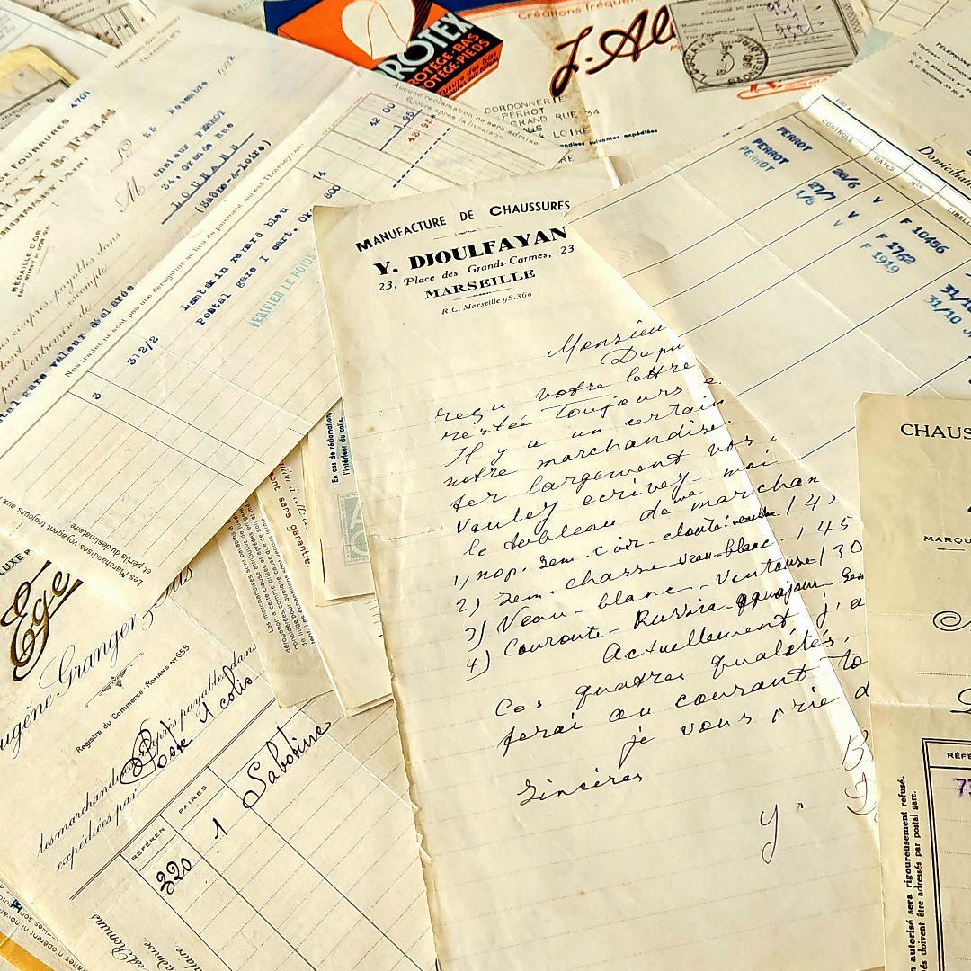 ヴィンテージ紙もの＊蚤の市＊1900年代初頭～フランスの領収書など書類100枚③