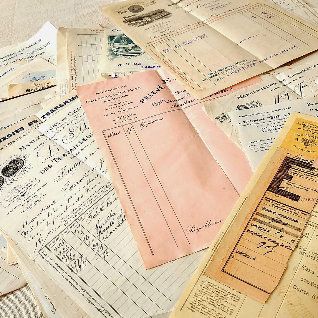 ヴィンテージ紙もの＊蚤の市＊1900年代初頭～フランスの領収書など書類100枚③