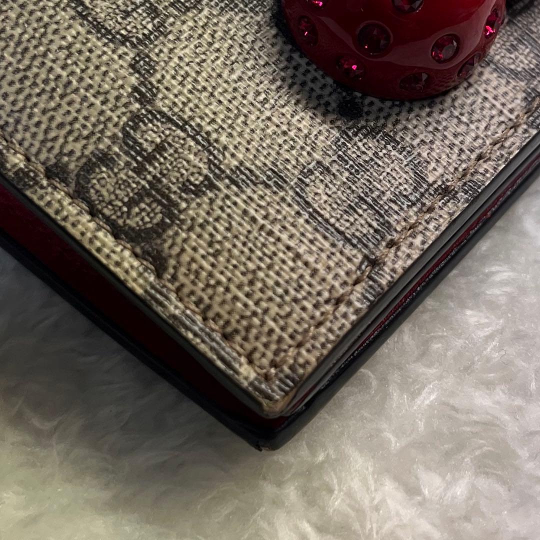 ✨美品✨ GUCCI グッチ 二つ折り財布 チェリー GG柄 ストーン抜けナシ！