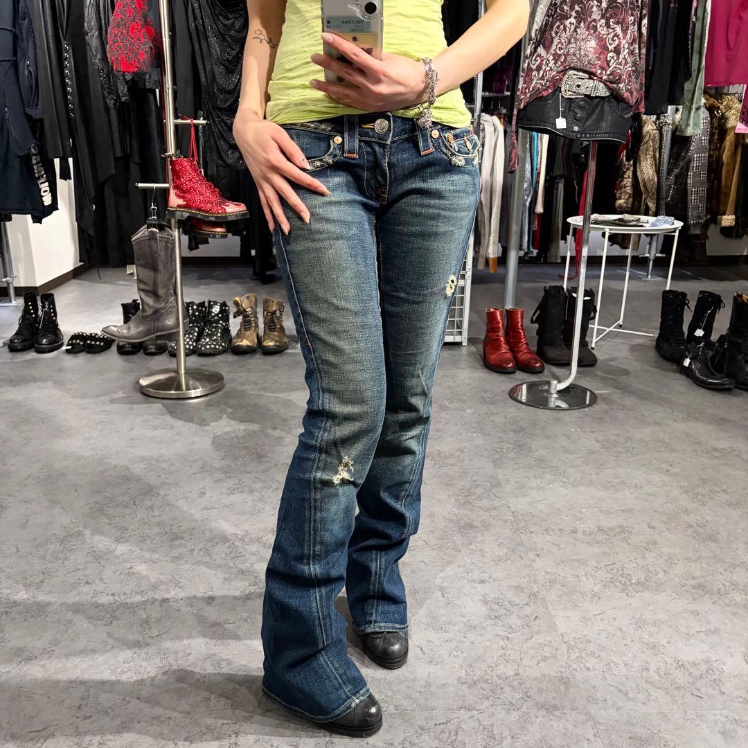 TRUE RELIGION フレアデニムパンツ　ブーツカット　ストレッチ　パッチ