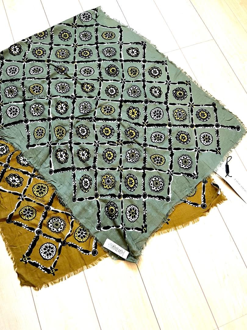 【新品ダグ】BURBERRY カシミヤ花柄2色プリスト超大判ストール&マフラー