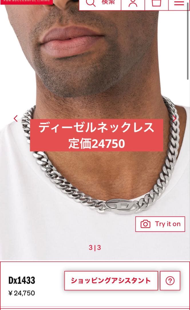 最安値　ディーゼルチェーンネックレスシルバーネックレスブレスレットDx1433