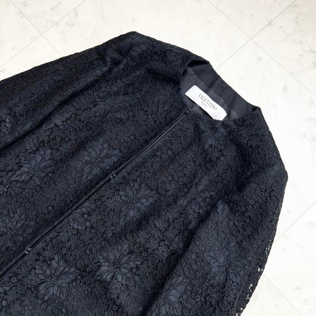 VALENTINO ベビーレース フラワー ノーカラーロングコート 44