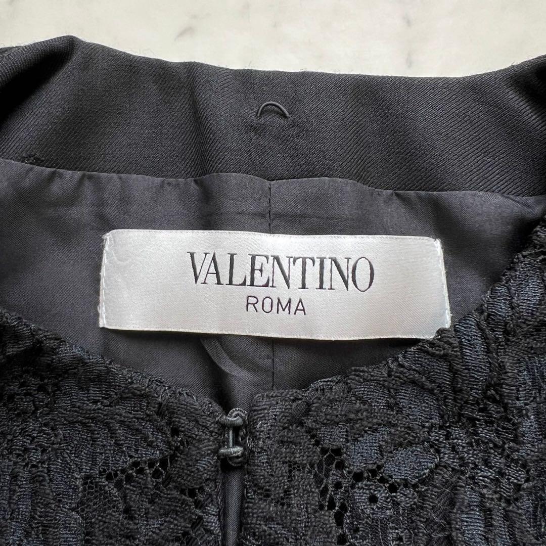 VALENTINO ベビーレース フラワー ノーカラーロングコート 44