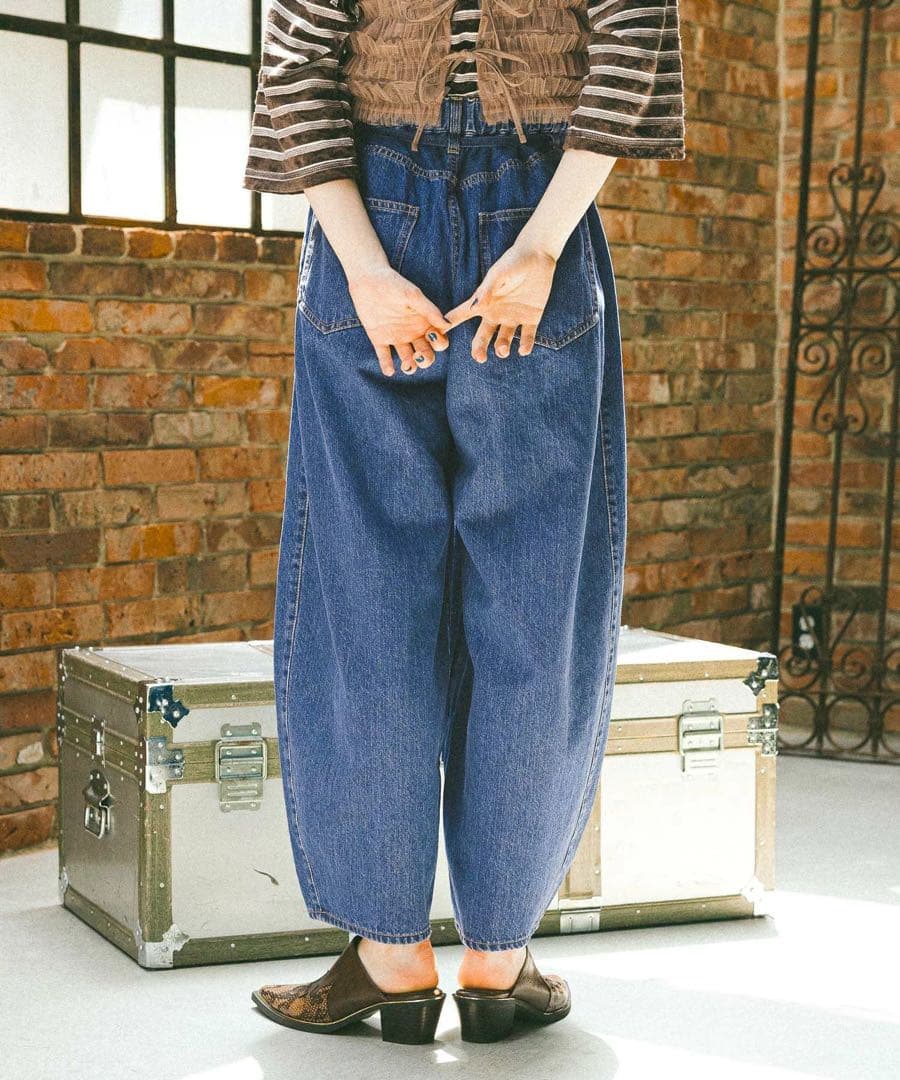 ニコアンドNKJ25AWリメイクバレルデニムパンツ インディゴL新品