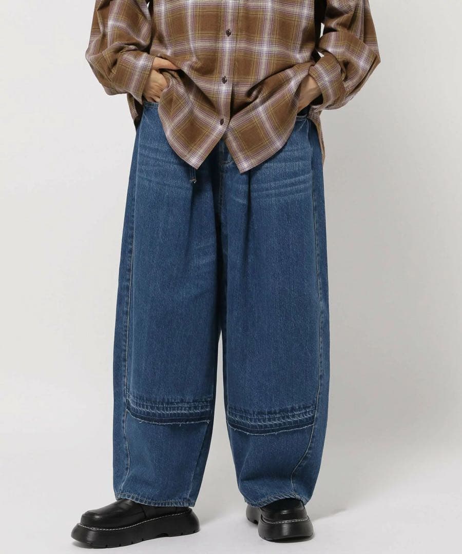 ニコアンドNKJ25AWリメイクバレルデニムパンツ インディゴL新品