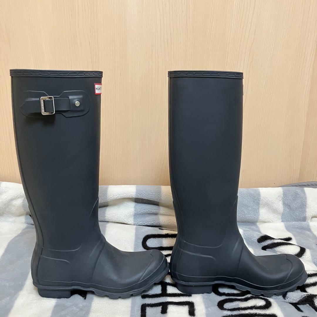 【極美品】HUNTER レインブーツ 24.5㎝ ネイビー バックル付き