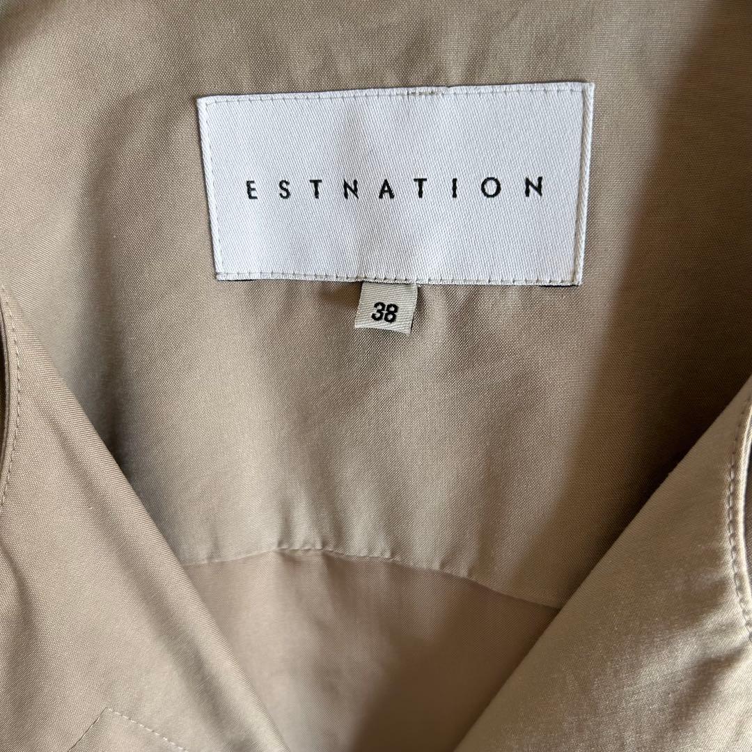 ESTNATION ノーカラートレンチコート 38春コート シルク41%