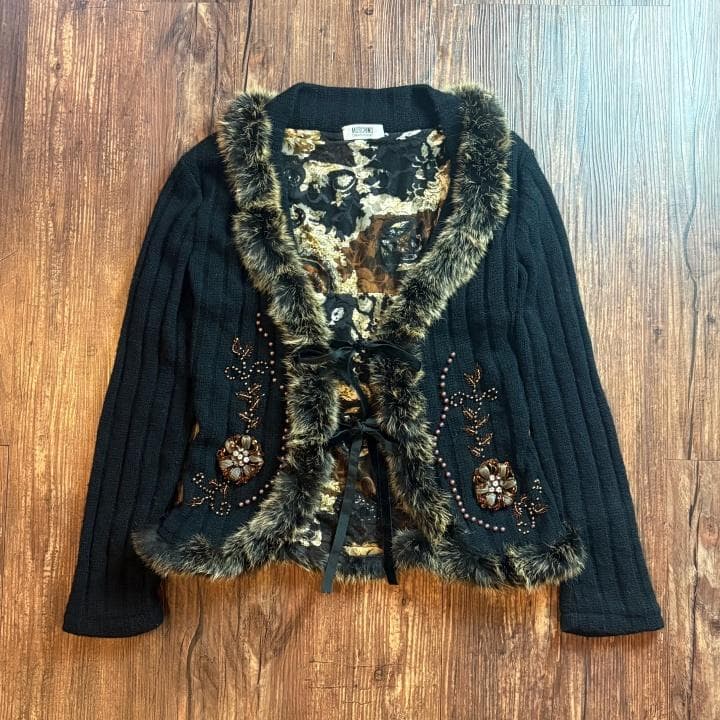 【古着】MOSCHINO CHEAP & CHIC ニットカーディガン 裏地柄