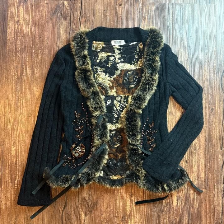 【古着】MOSCHINO CHEAP & CHIC ニットカーディガン 裏地柄