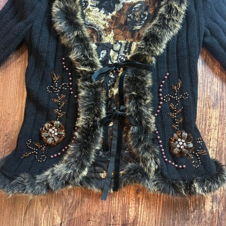 【古着】MOSCHINO CHEAP & CHIC ニットカーディガン 裏地柄