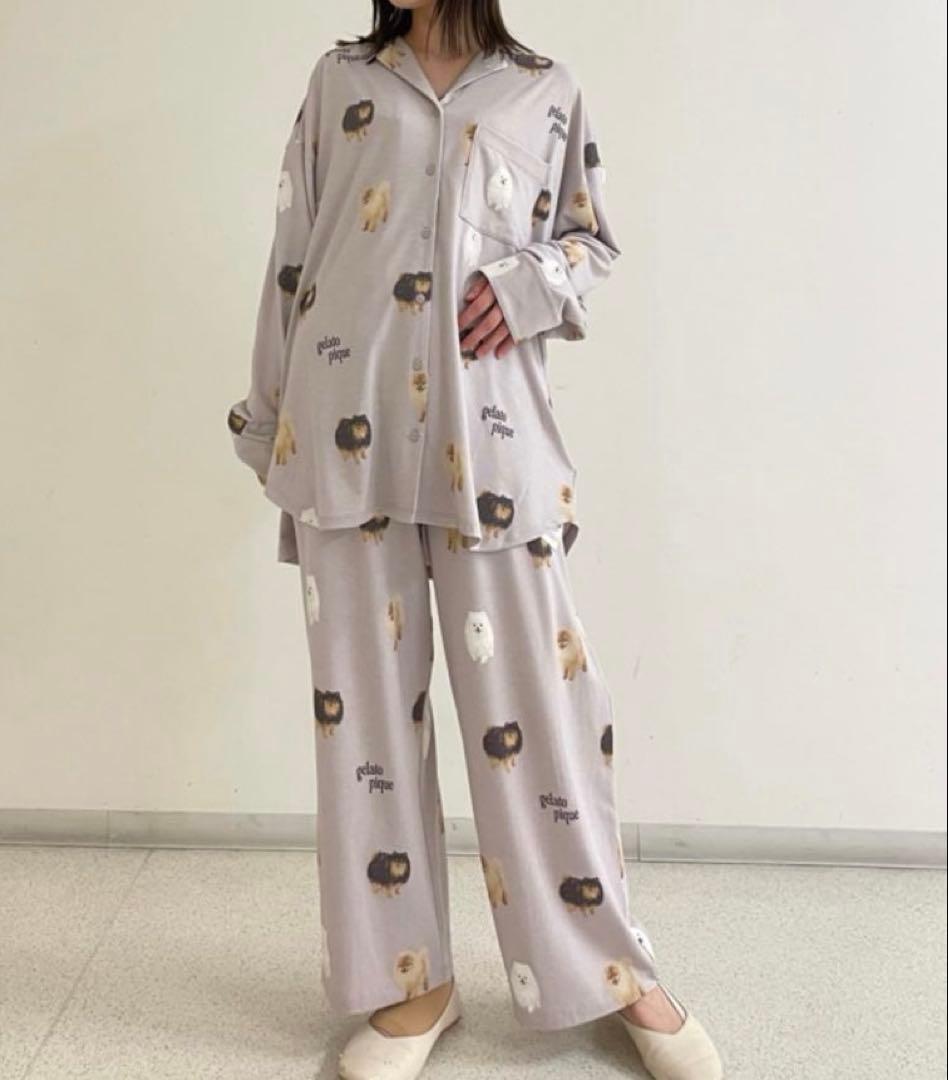 ジェラートピケ DOG3柄シャツ＆ロングパンツ　上下セット　ポメラニアン柄