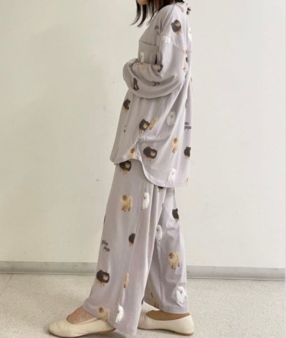 ジェラートピケ DOG3柄シャツ＆ロングパンツ　上下セット　ポメラニアン柄