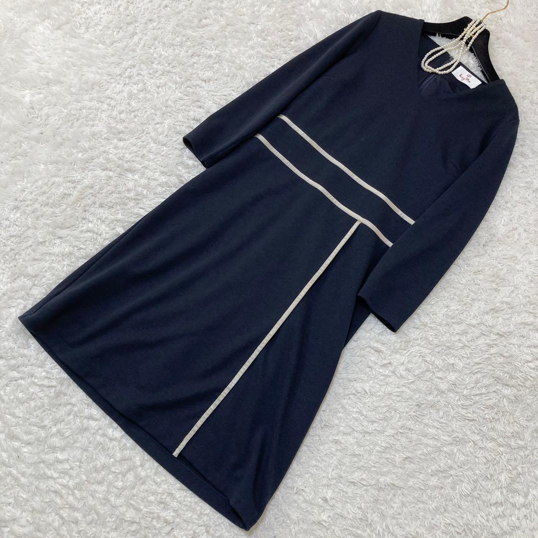 美品♡ ケイミー kayme ネイビー パイピングワンピース サイズ11 七分袖