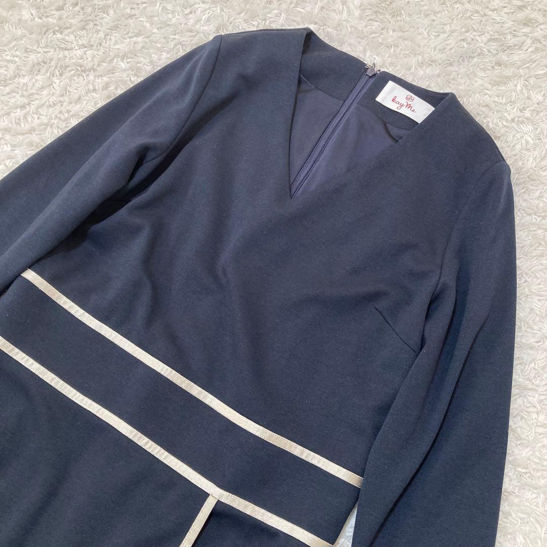 美品♡ ケイミー kayme ネイビー パイピングワンピース サイズ11 七分袖