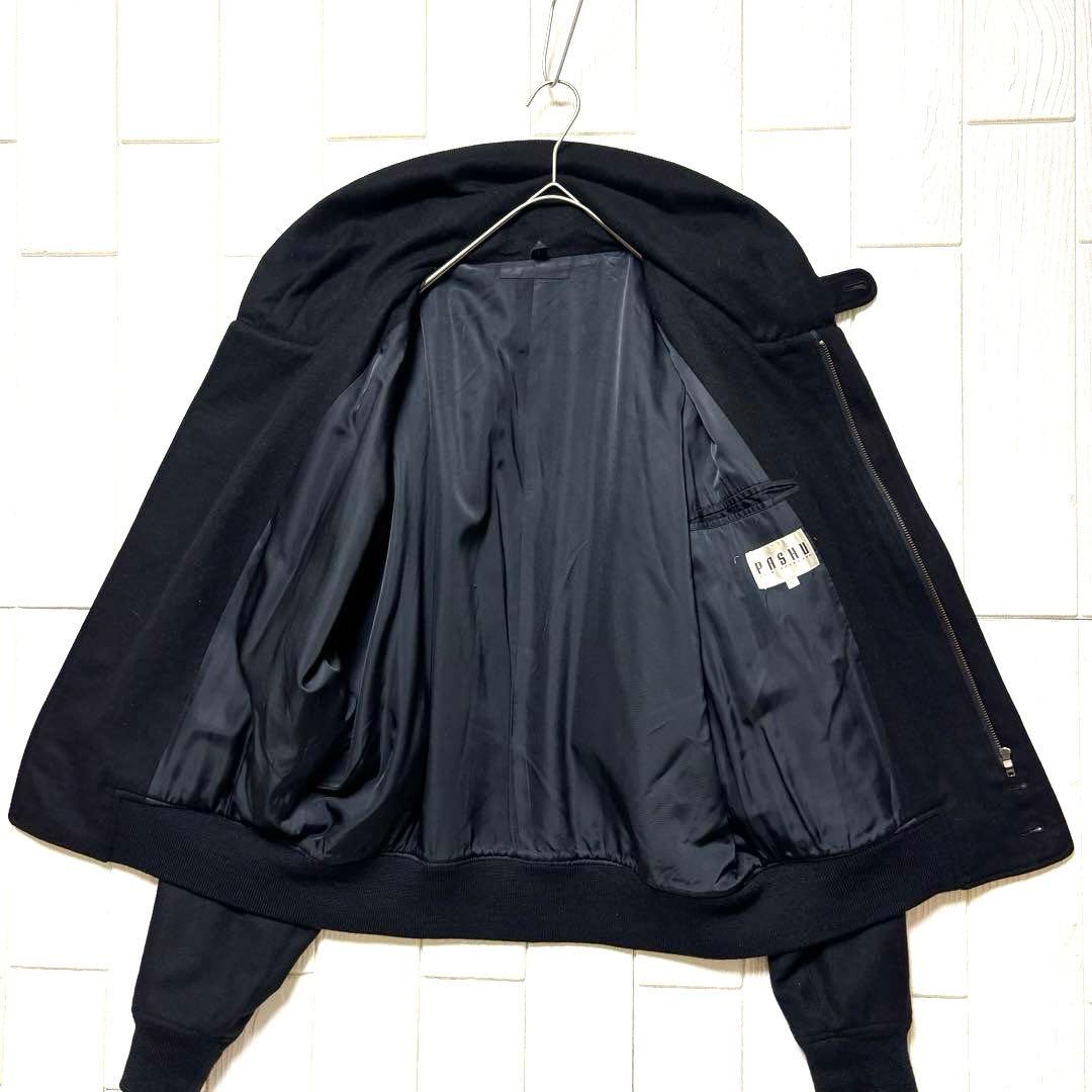 激レア 80s PASHU シンホソカワ 短丈 ウール ボンバーブルゾン 黒 M