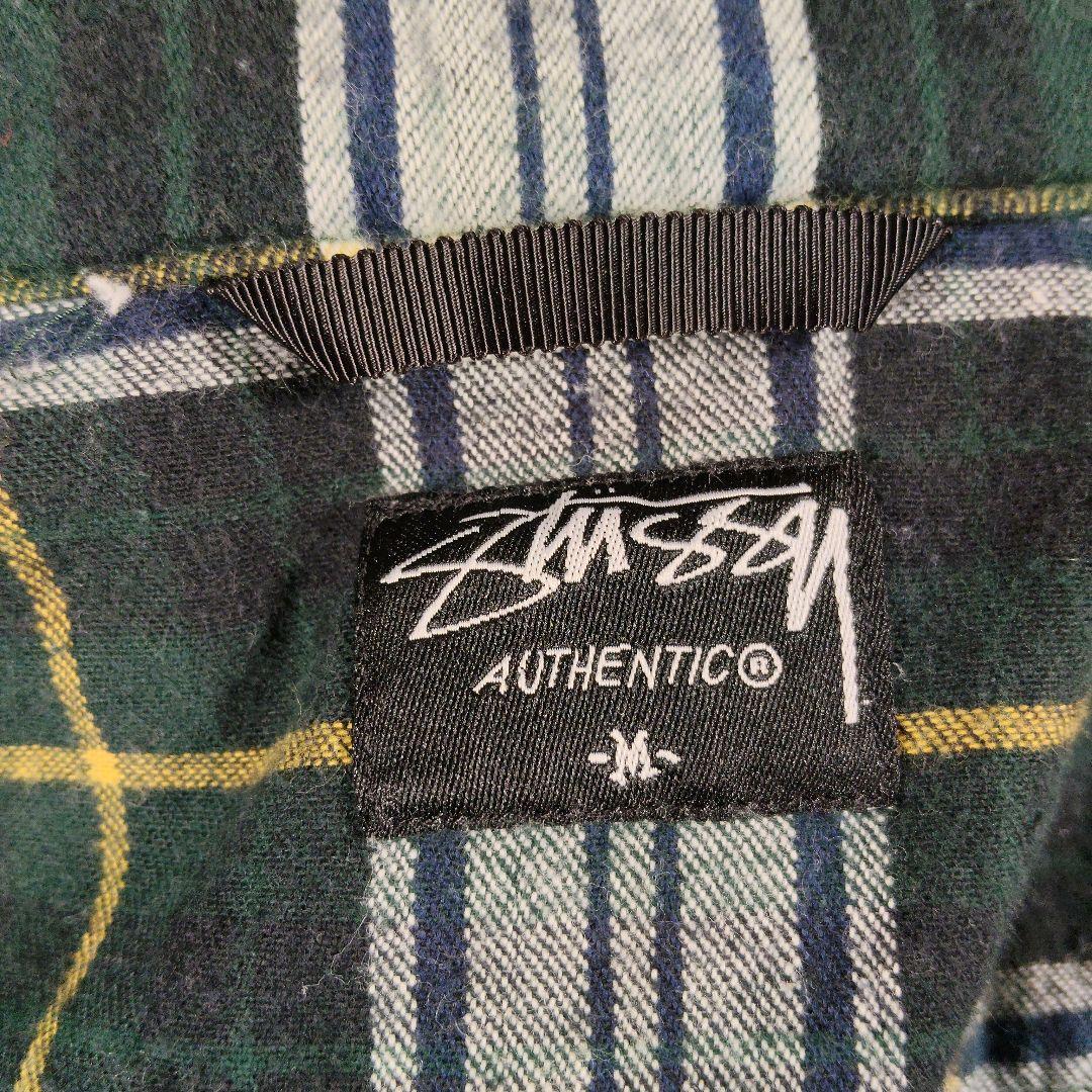 STUSSY　00s　ジップアップ　ジャケット　フード　チェック　緑　単丈　М