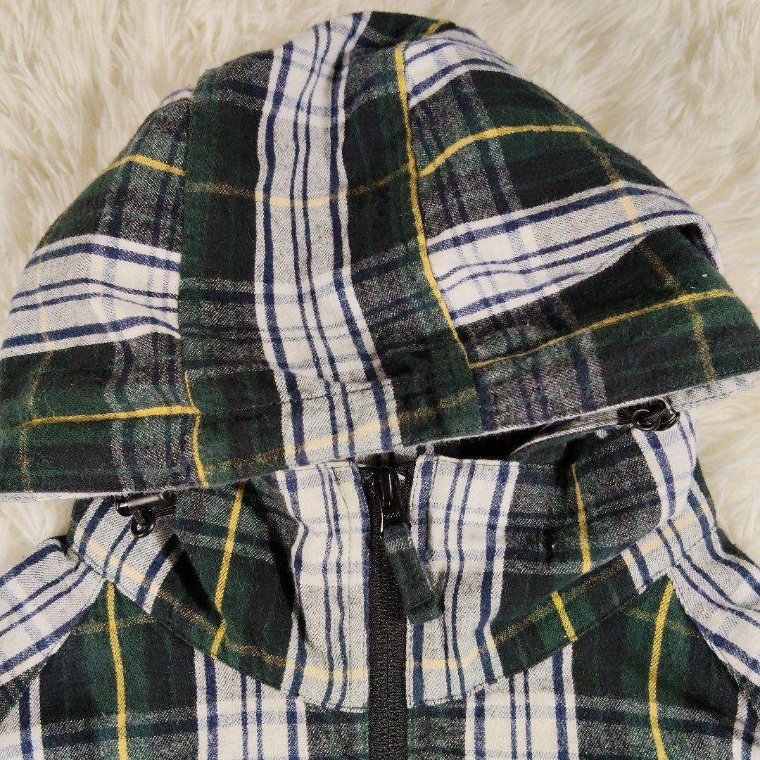 STUSSY　00s　ジップアップ　ジャケット　フード　チェック　緑　単丈　М