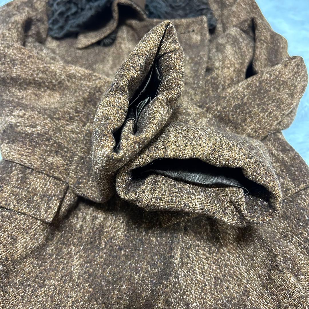 A FERRETTI ウールコート ファー衿 ダブルボタン ブラウン