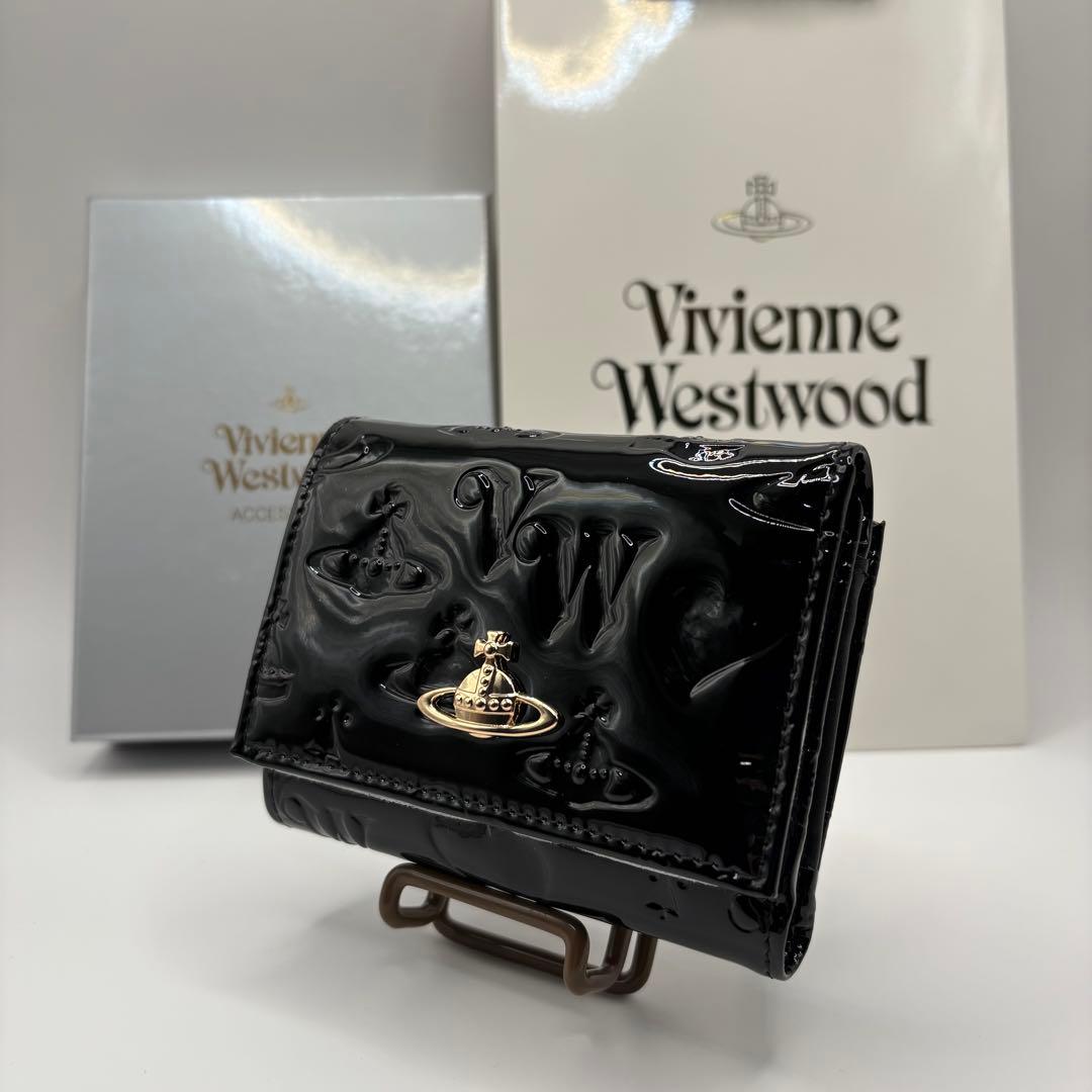 【新品未使用】Vivienne Westwood 三つ折り財布 黒 エナメル