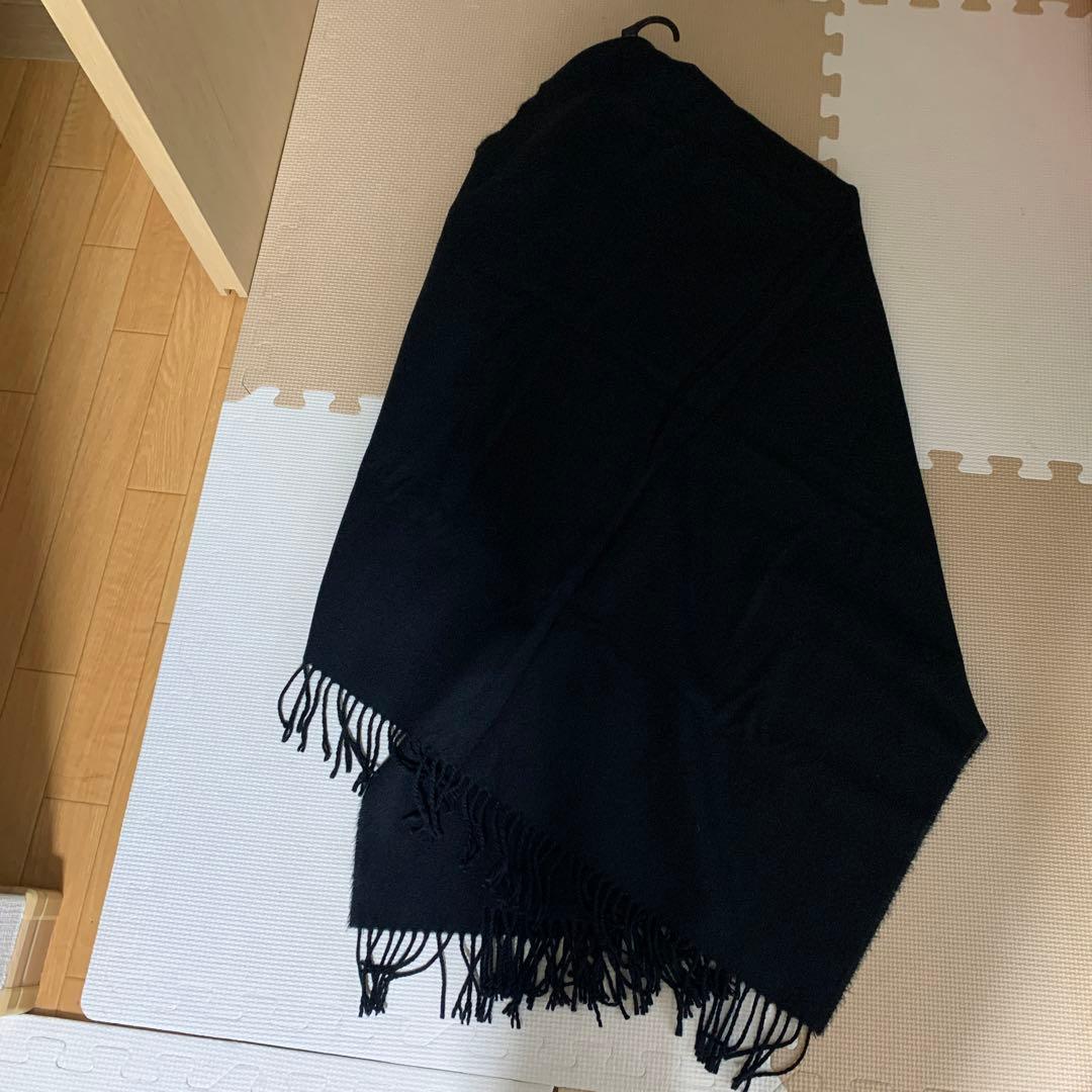 Tae　ブラック カシミヤ ストール フリンジ付き