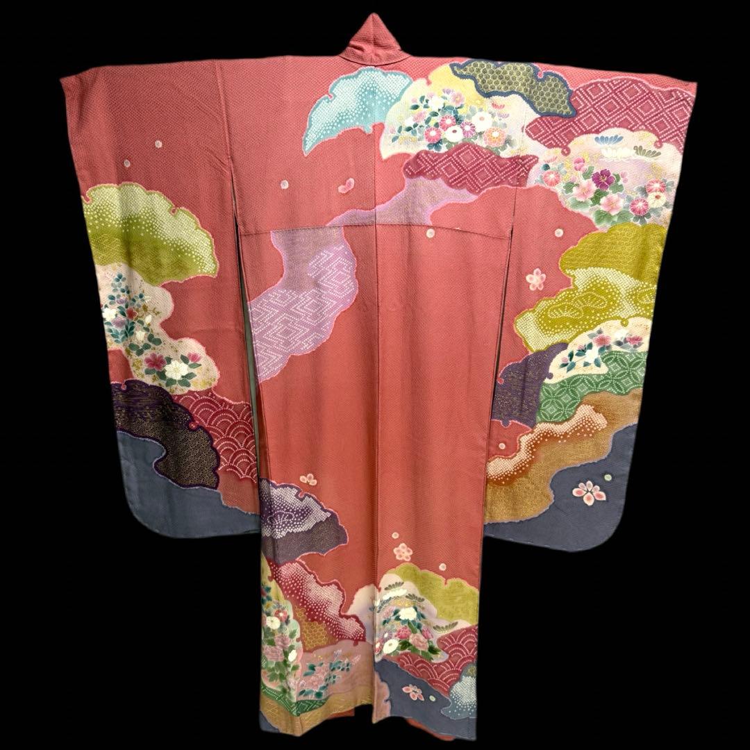 未使用品　振袖フルセット　手差し友禅　刺繍　新品長襦袢　トールサイズ　裄丈70