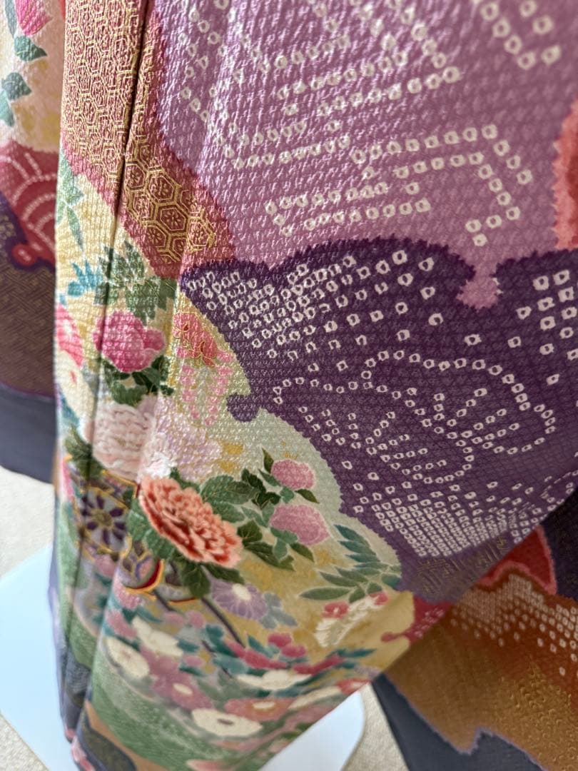 未使用品　振袖フルセット　手差し友禅　刺繍　新品長襦袢　トールサイズ　裄丈70