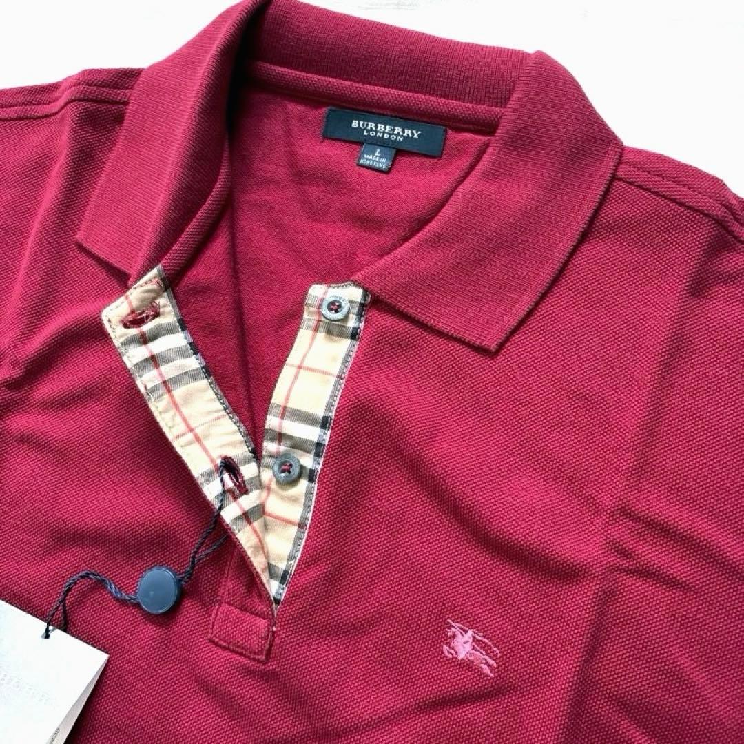 【新品タグ付き】BURBERRY 赤 レディース　半袖 ポロシャツ Lサイズ