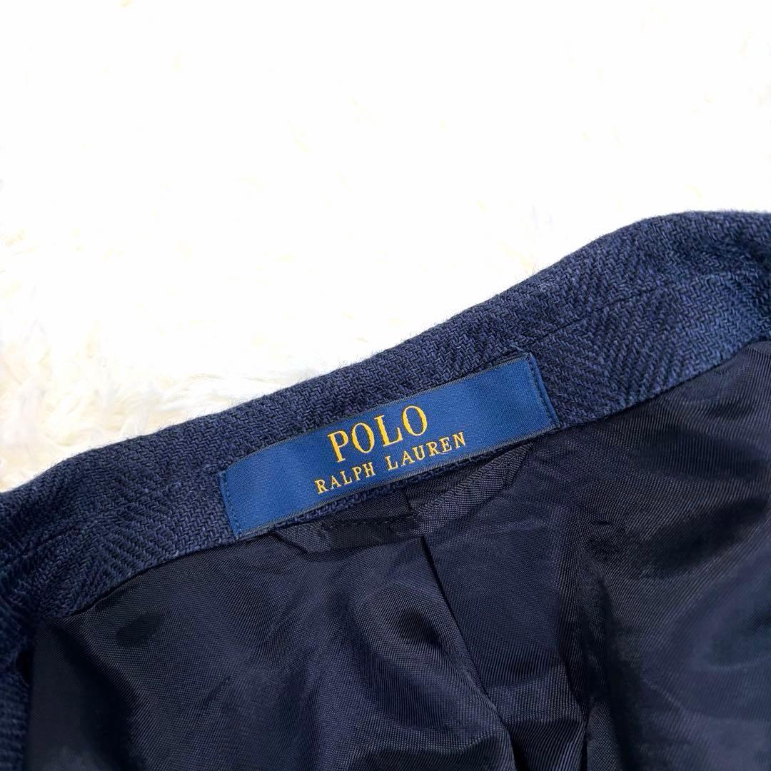 【美品】POLO RALPH LAUREN テーラード 麻 銀ボタン 紺色 XL