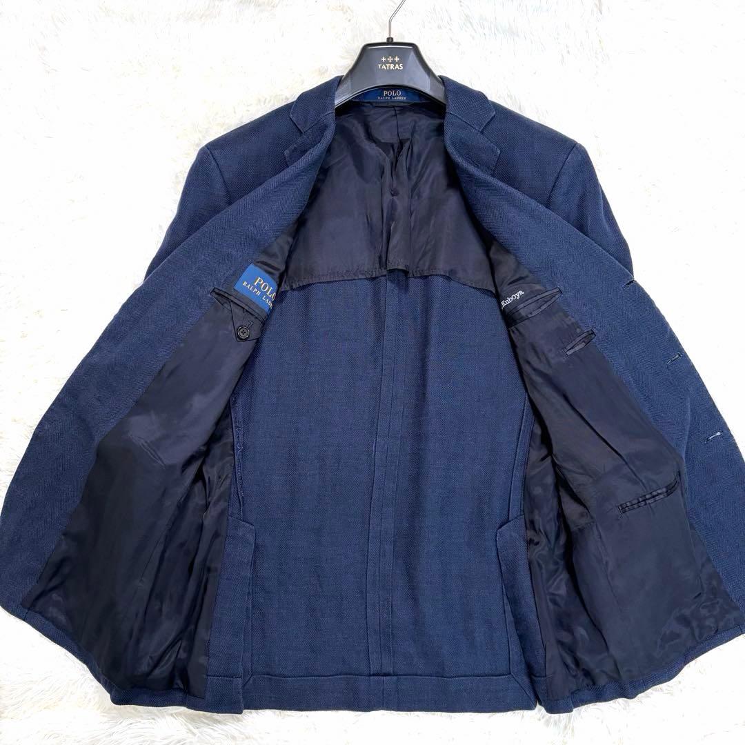 【美品】POLO RALPH LAUREN テーラード 麻 銀ボタン 紺色 XL