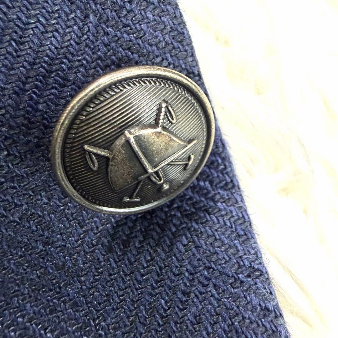 【美品】POLO RALPH LAUREN テーラード 麻 銀ボタン 紺色 XL