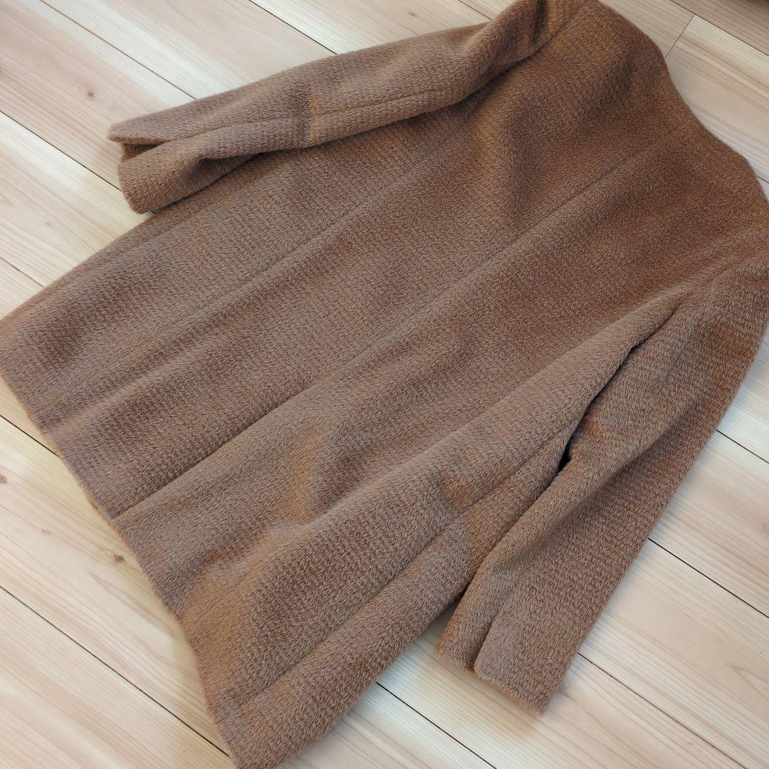 美品　23区　ノーカラーコート　40　アルパカ混　ブラウン