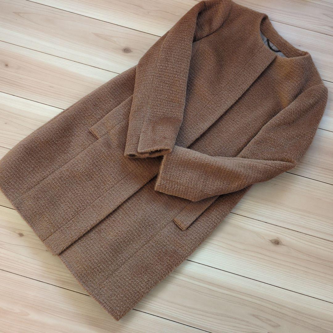 美品　23区　ノーカラーコート　40　アルパカ混　ブラウン