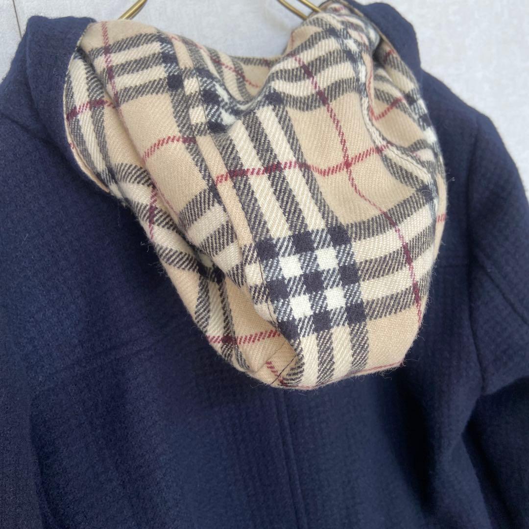 美品⭐️Burberry バーバリー　フード付き　コート　ノバチェック　ネイビー
