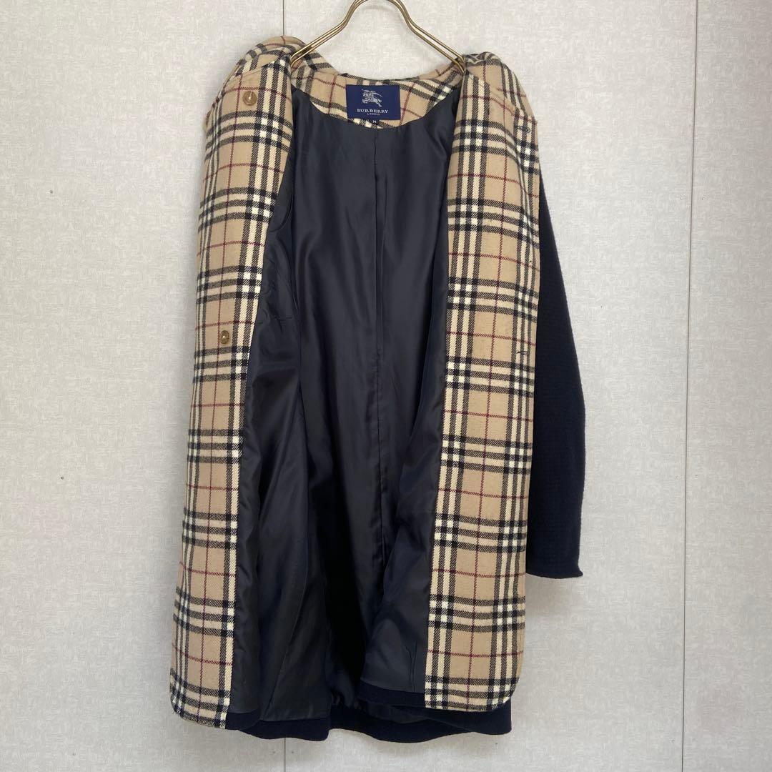 美品⭐️Burberry バーバリー　フード付き　コート　ノバチェック　ネイビー
