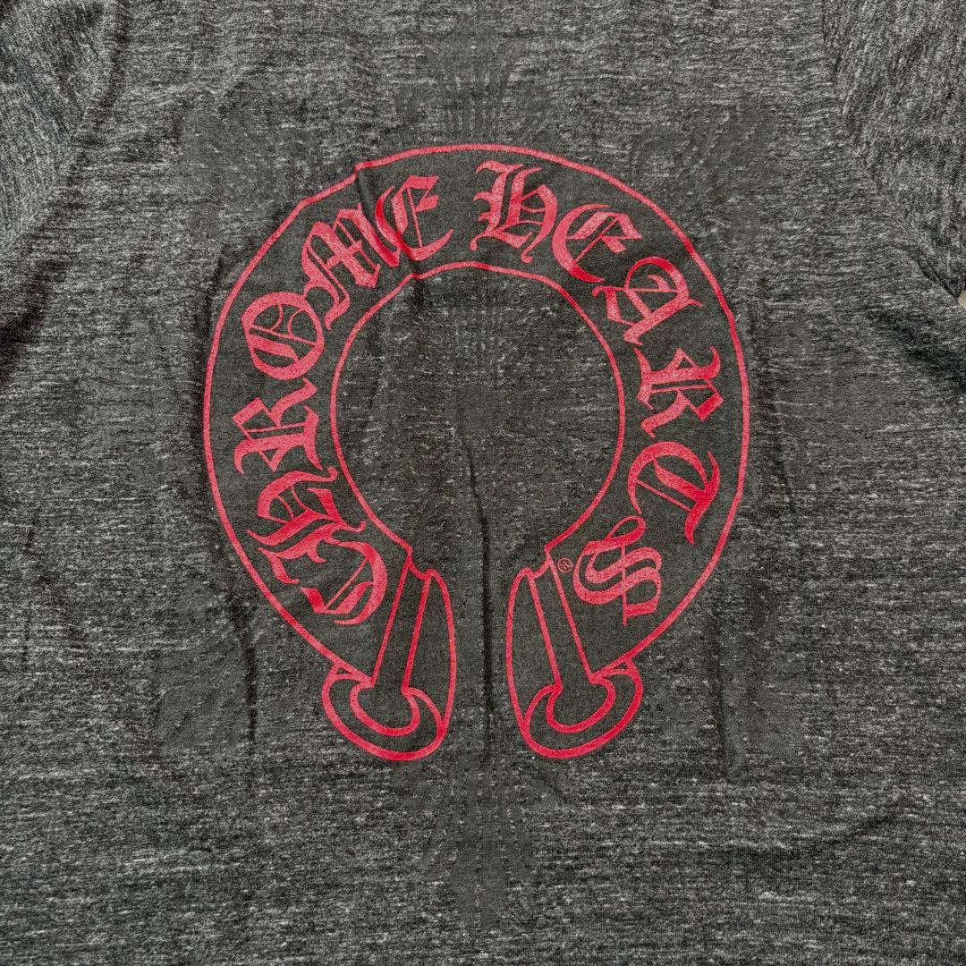 CHROME HEARTS Tシャツ ホースシュー Vネック グレー 赤 M