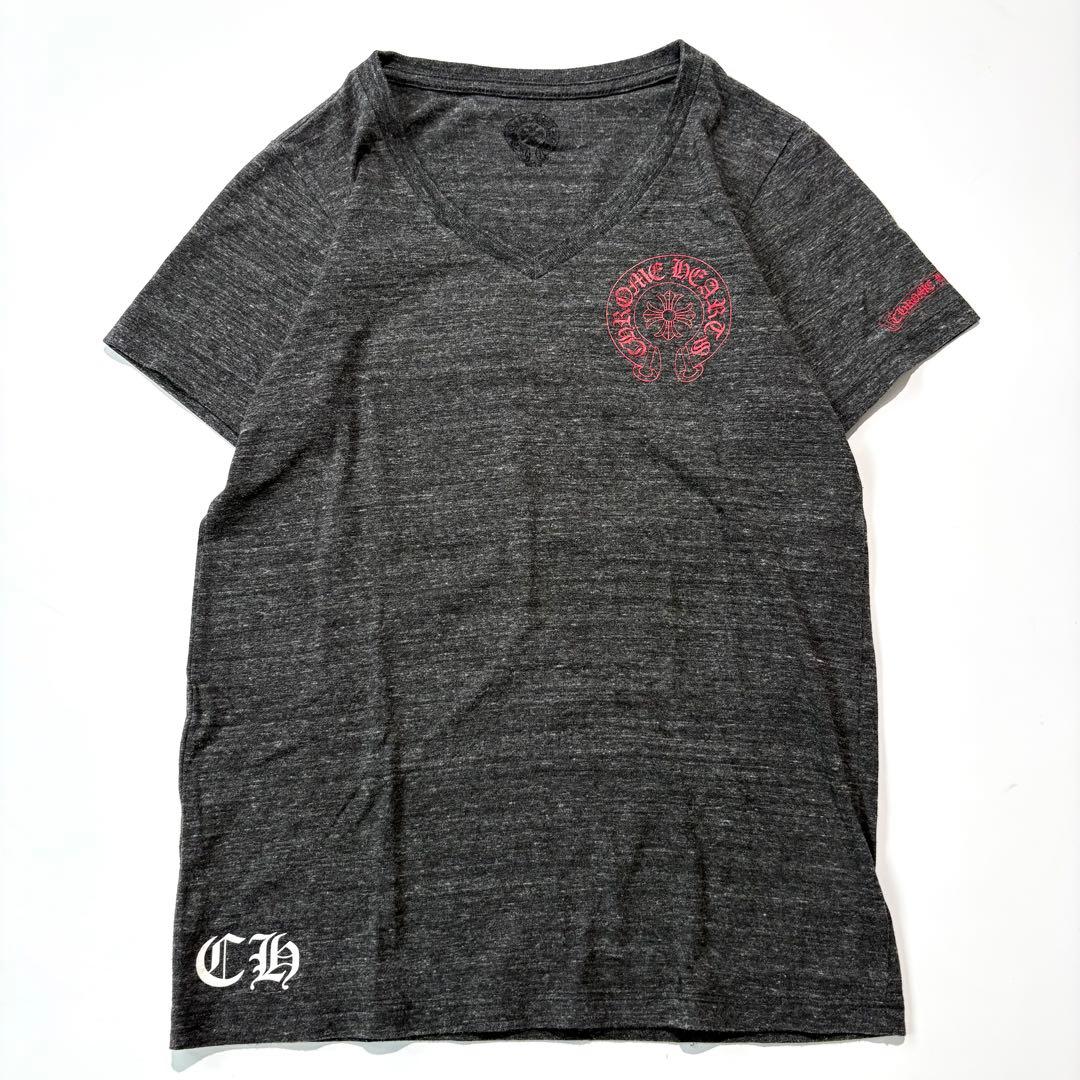 CHROME HEARTS Tシャツ ホースシュー Vネック グレー 赤 M