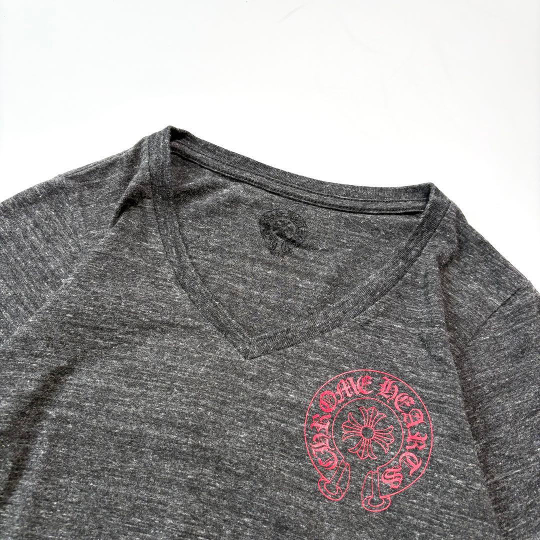 CHROME HEARTS Tシャツ ホースシュー Vネック グレー 赤 M