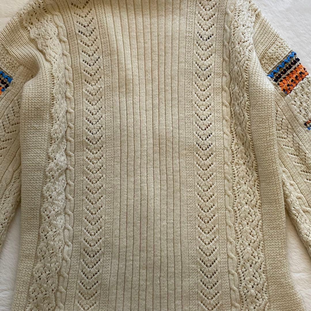 マメクロゴウチ ケーブルニット カーディガン　 オーバーサイズ 刺繍 幾何学柄