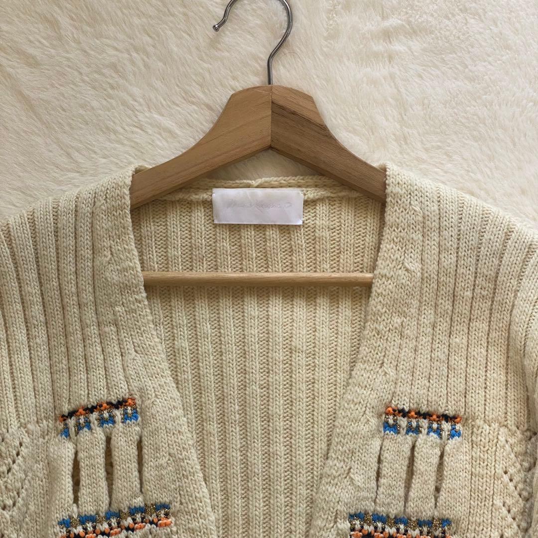 マメクロゴウチ ケーブルニット カーディガン　 オーバーサイズ 刺繍 幾何学柄