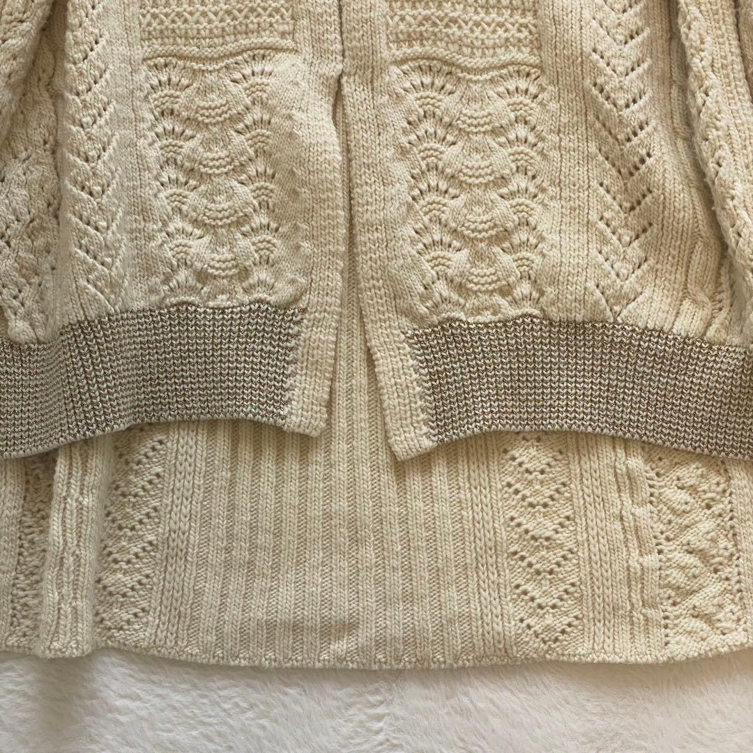 マメクロゴウチ ケーブルニット カーディガン　 オーバーサイズ 刺繍 幾何学柄