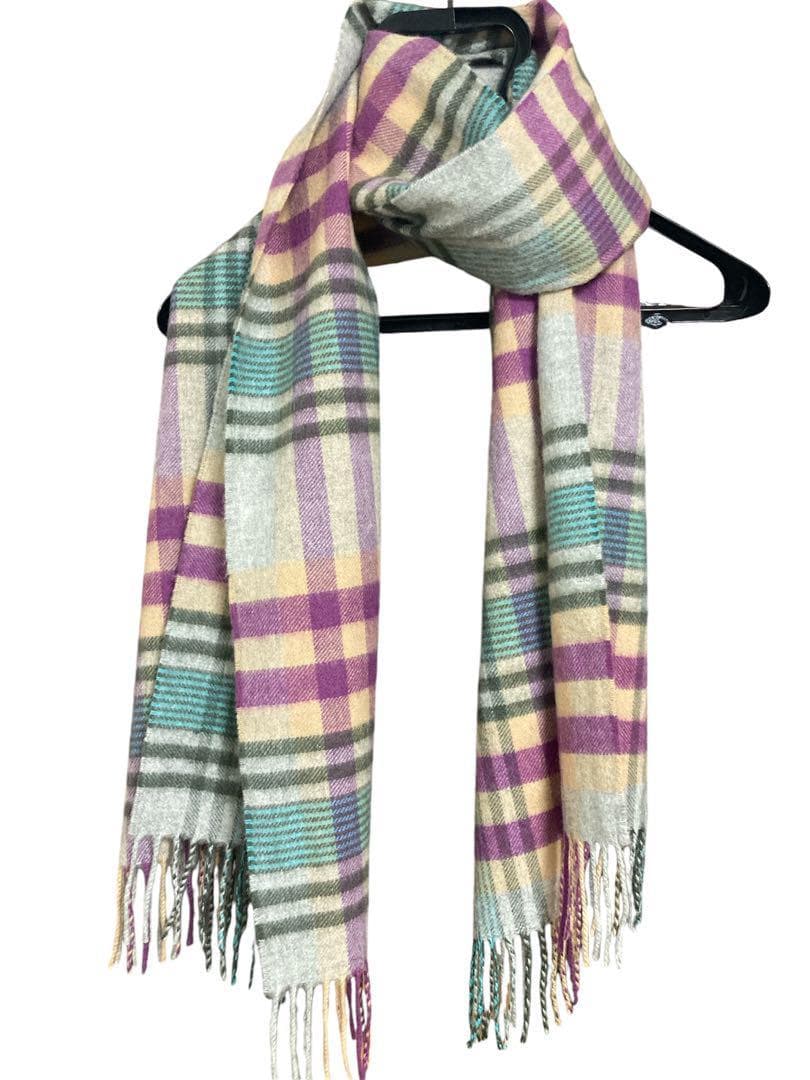 美品 ジョンストンズ カシミヤ100％ 中大判ストール チェック レリアン別注