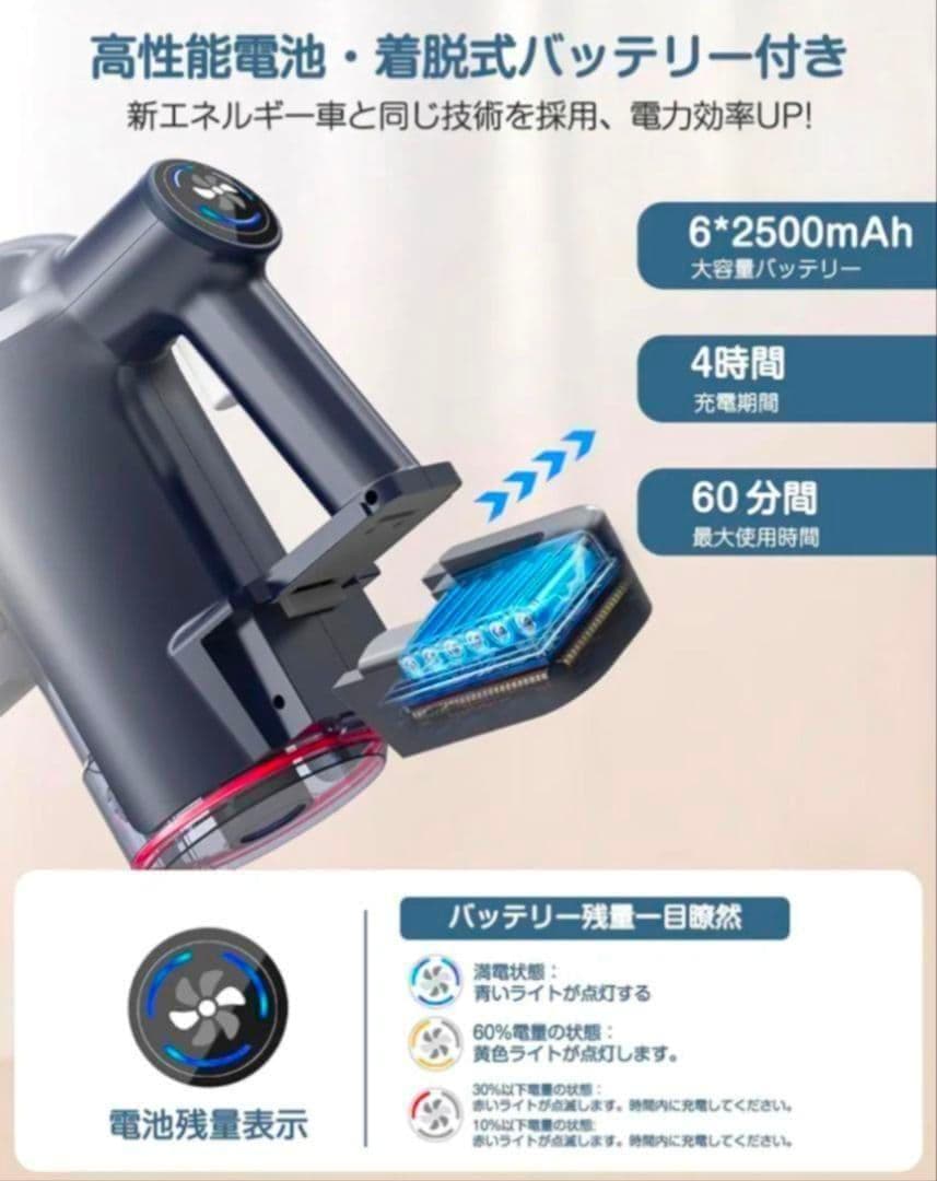 ◎掃除機 コードレス 45000pa 超強力吸引 サイクロン 軽量 壁掛け収納