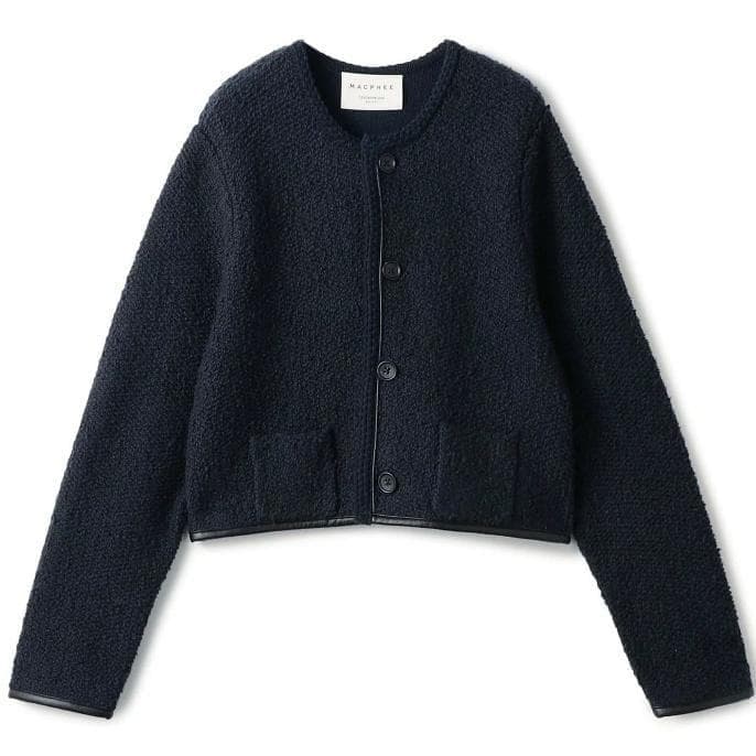 美品　MACPHEE　マカフィー　ウール　パイピング クルーネックカーディガン