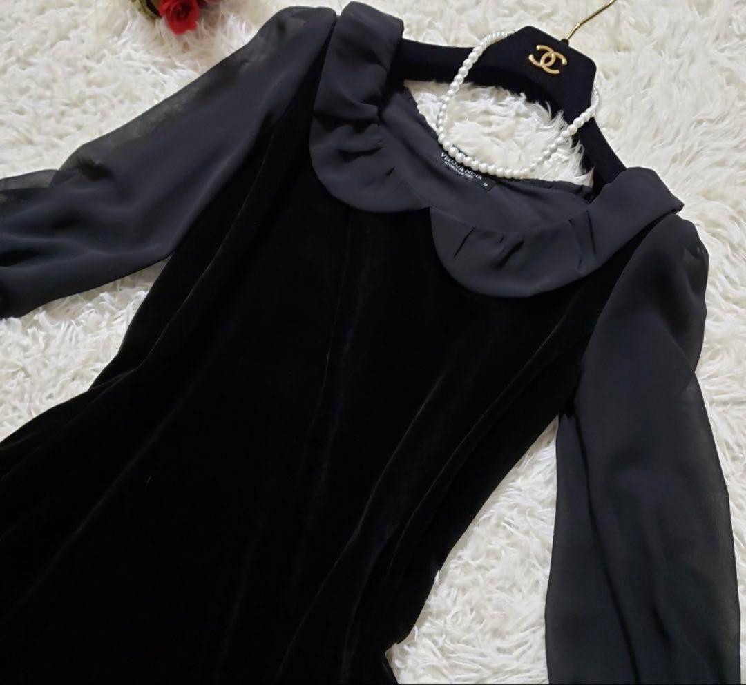 定価12万 FOXEY ベロアワンピース38 黒 七分袖 美品