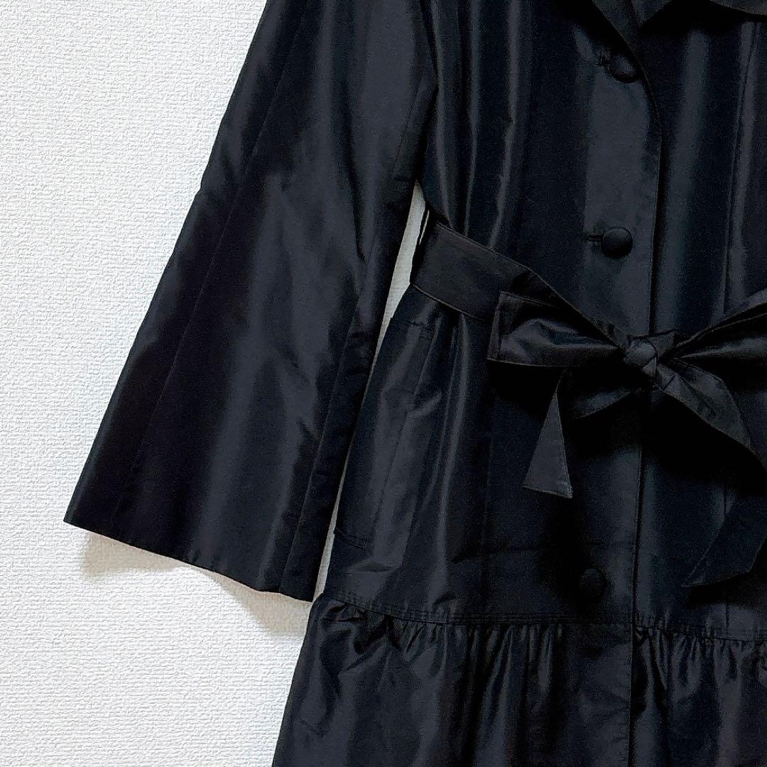 【美品✨】　レリアン シルク100% Ｌ　トレンチコート 黒 リボン